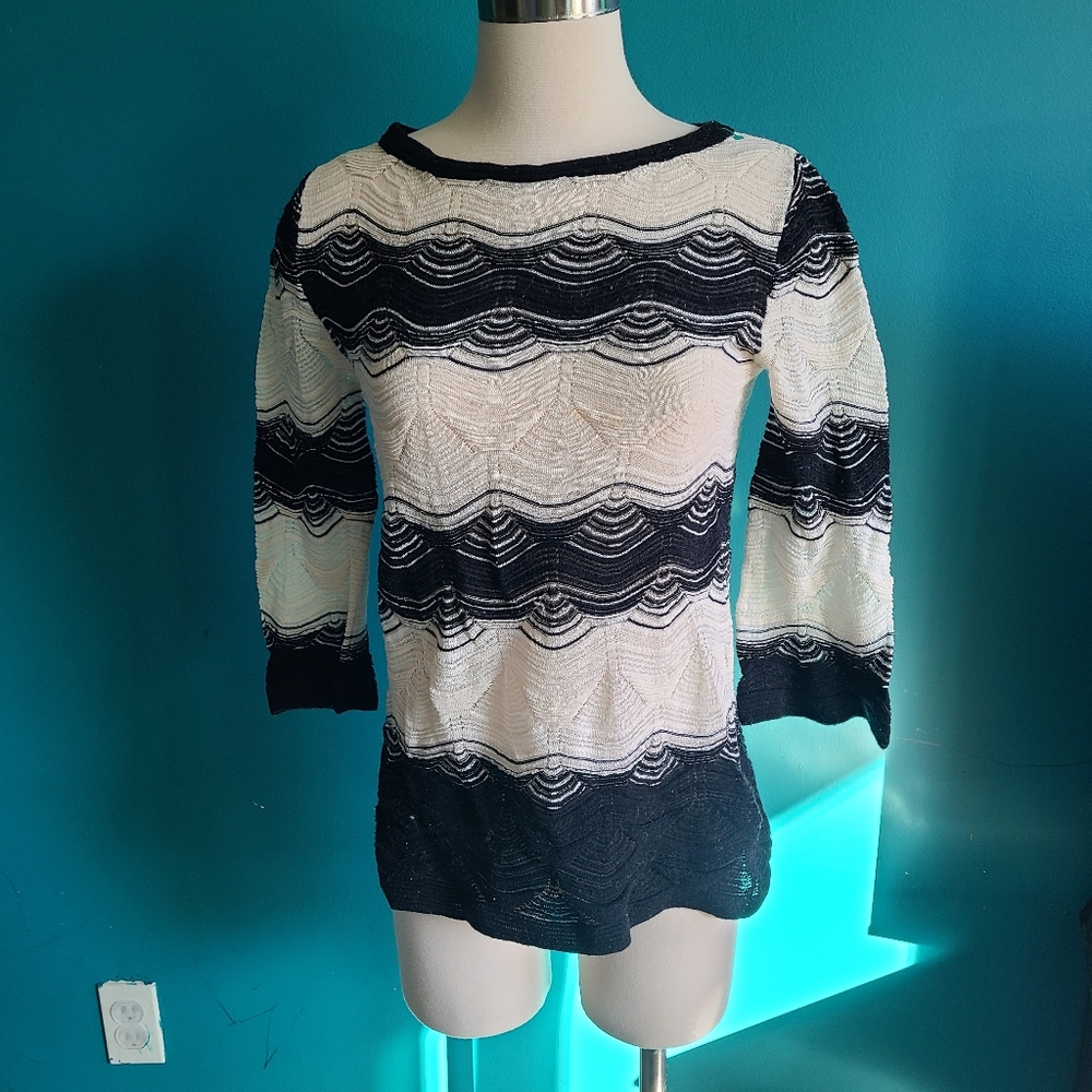 Missoni light weight wool blend lace weight sweater black white neutral